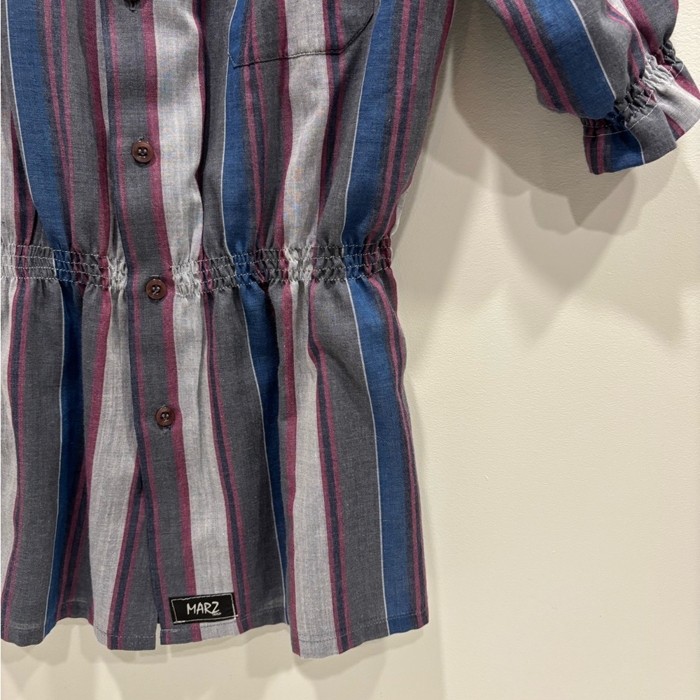 Striped Women's Blouse with Ruffle Neckline - Picture 4 of 13